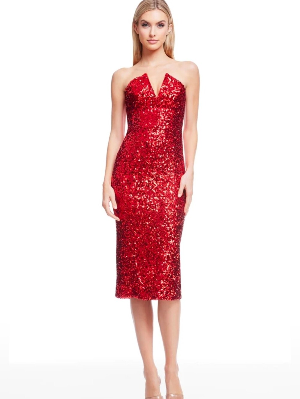 Dress The Population Red Strapless Sequence Perla Dress Size Medium NWT